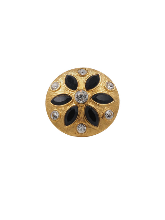 Vintage Napier Gold Round Clip On Earrings With Black & Clear Crystals