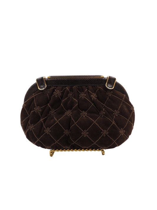 Judith Leiber Chocolate Brown Suede & Snake Purse