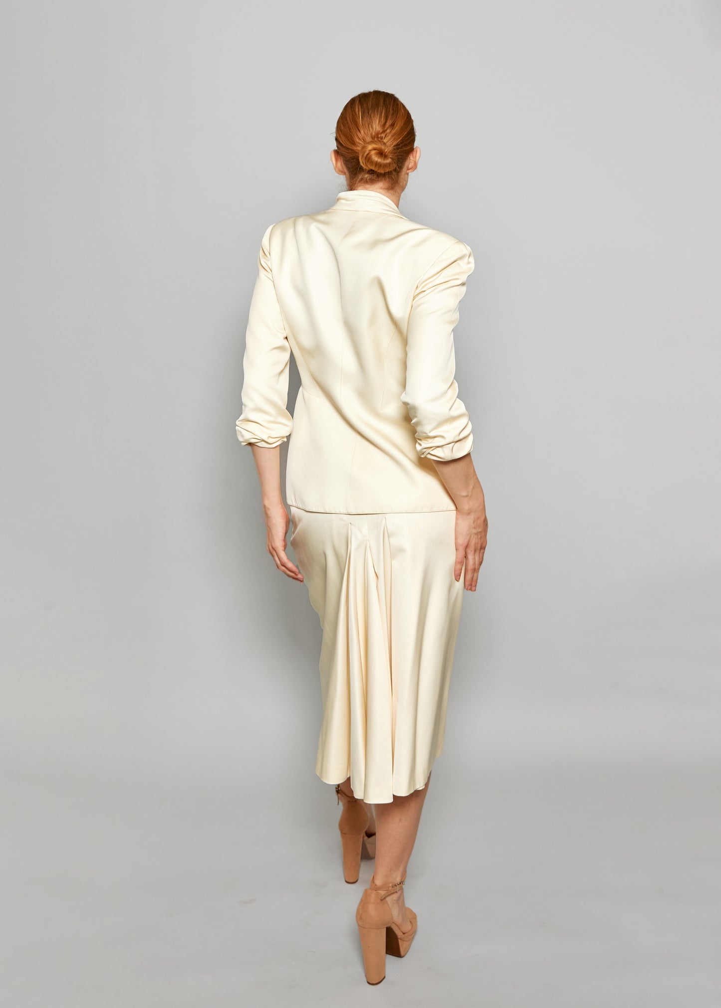 Thierry Mugler Vintage 1990's Cream Skirt Suit back full view