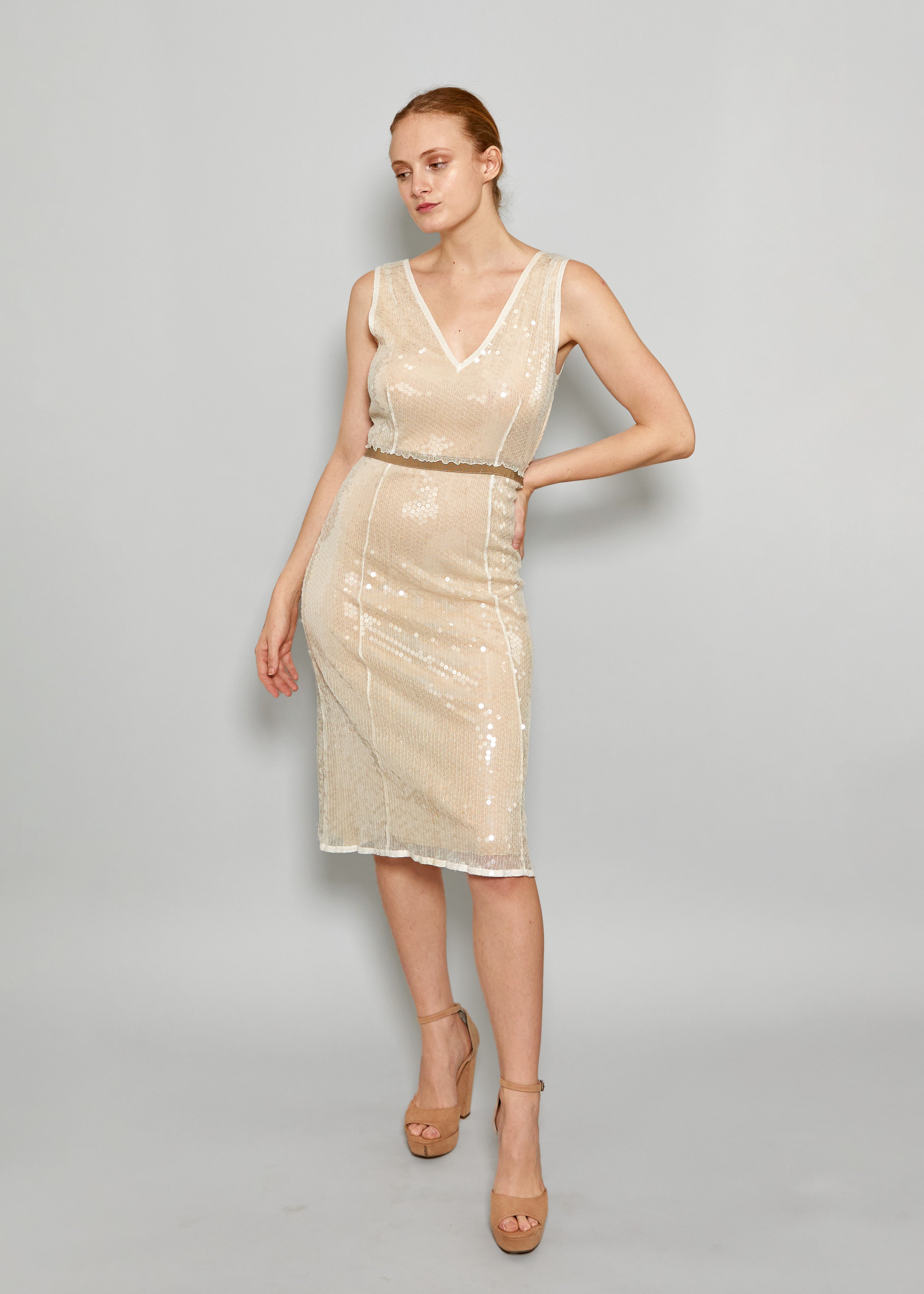 Prada White Sequin Cocktail Dress