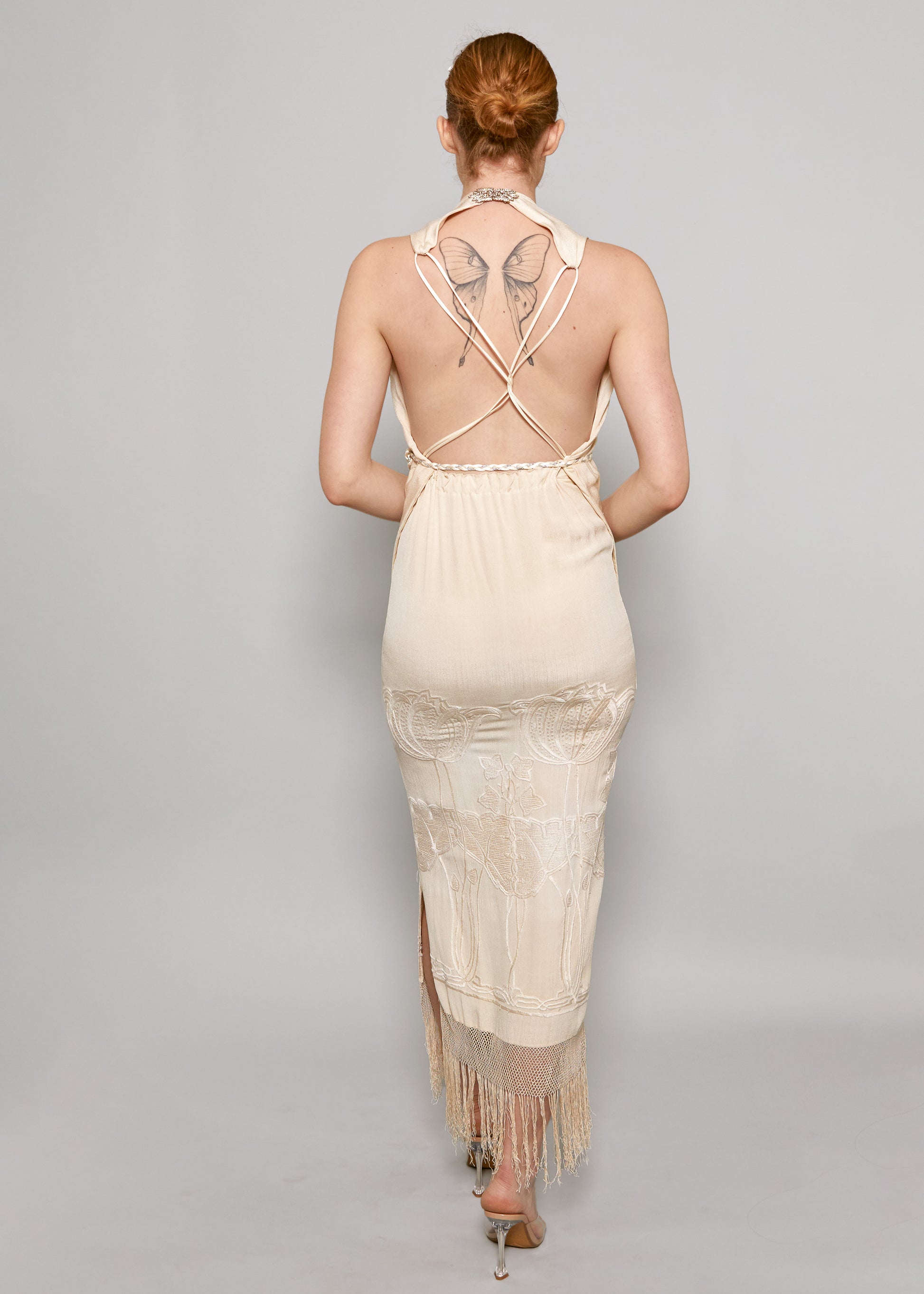 1920's Vintage Cream Embroidered Fringe Rope Belt Dress - The Kit Vintage