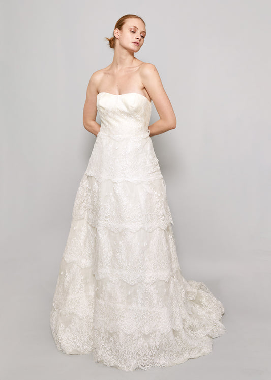 2014 Blumarine Sposa Strapless White Lace Ruffled Gown - The Kit Vintage