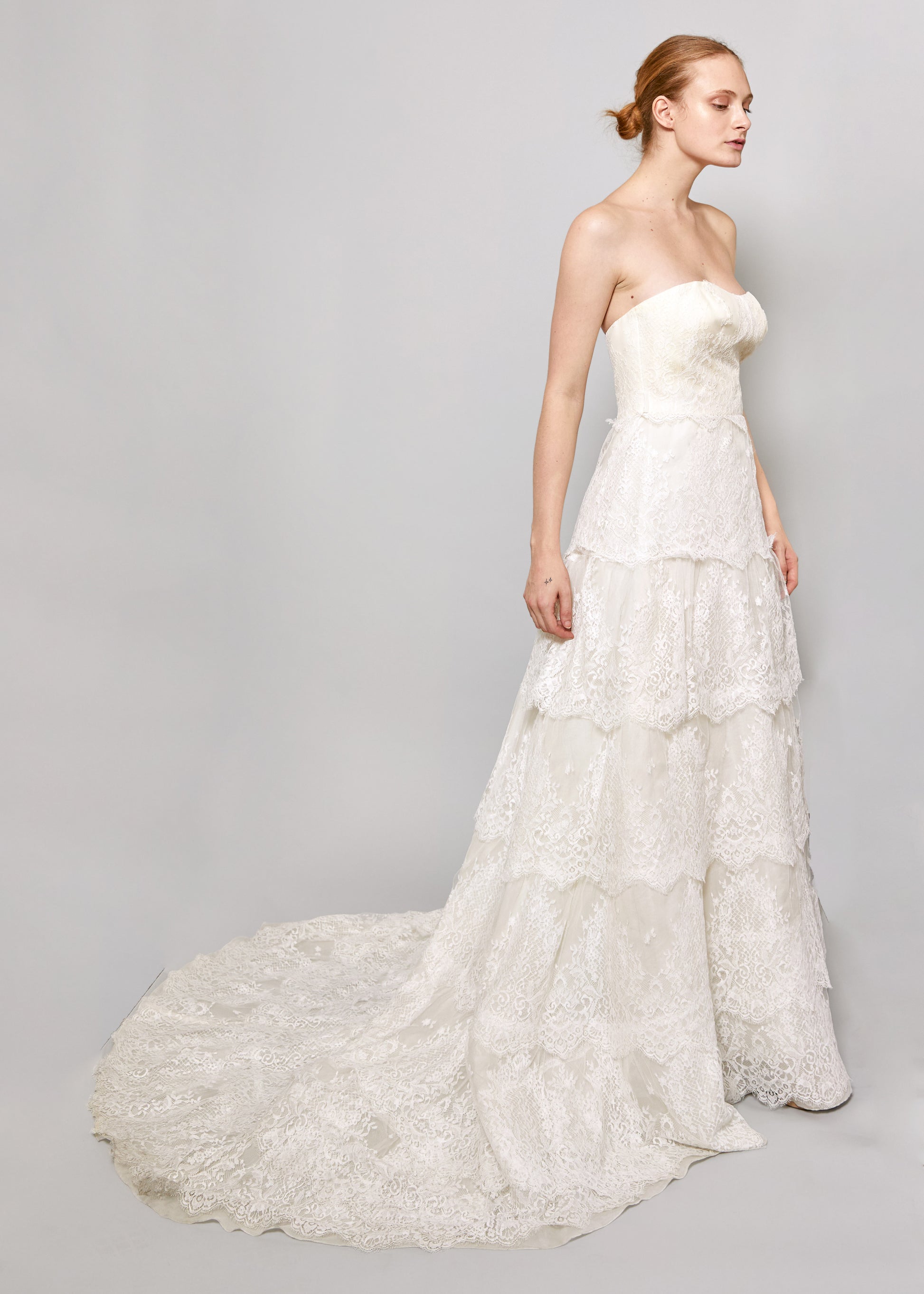 2014 Blumarine Sposa Strapless White Lace Ruffled Gown - The Kit Vintage