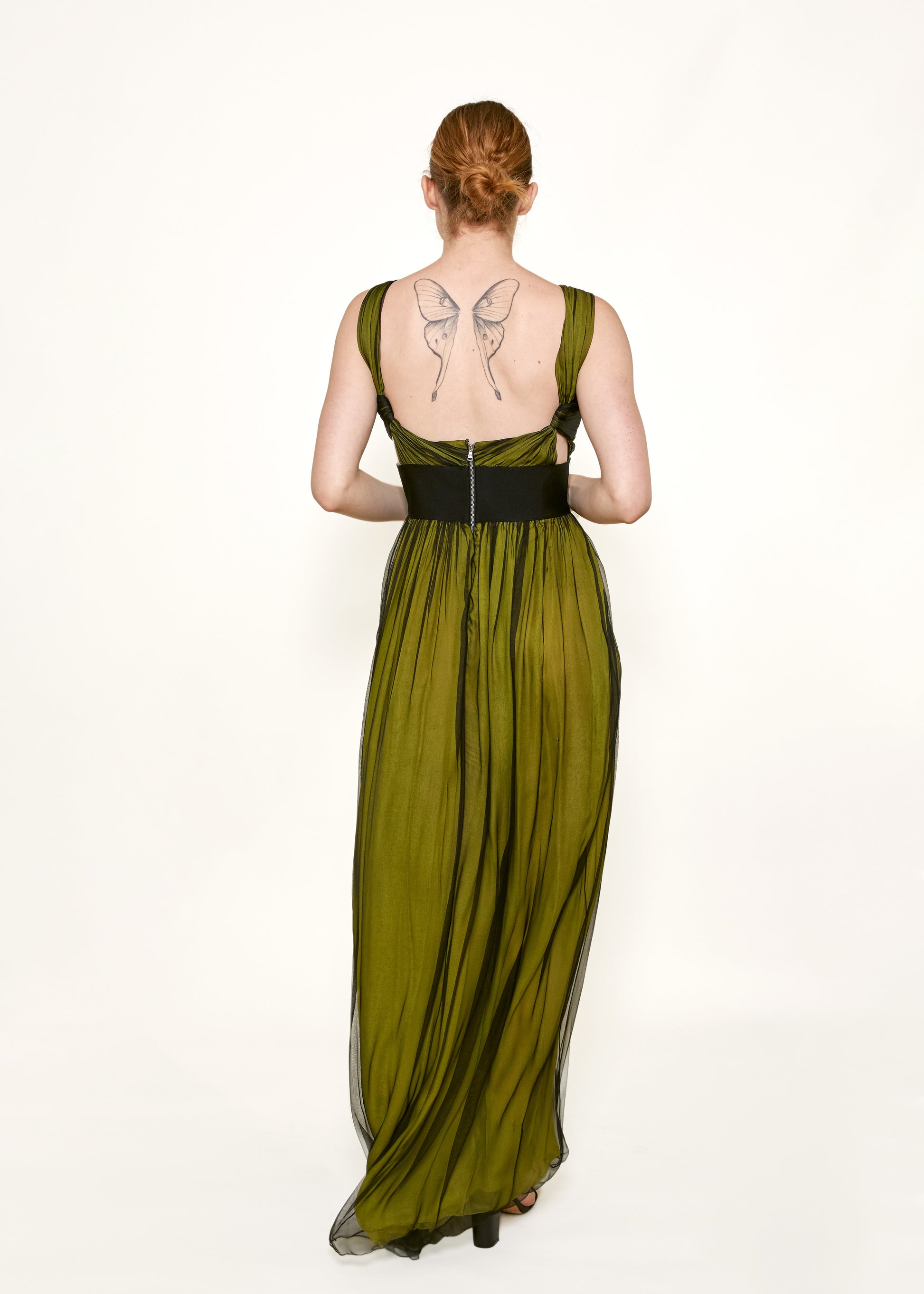 Dolce & Gabbana Green/Black Cross-Front Chiffon Gown - The Kit Vintage