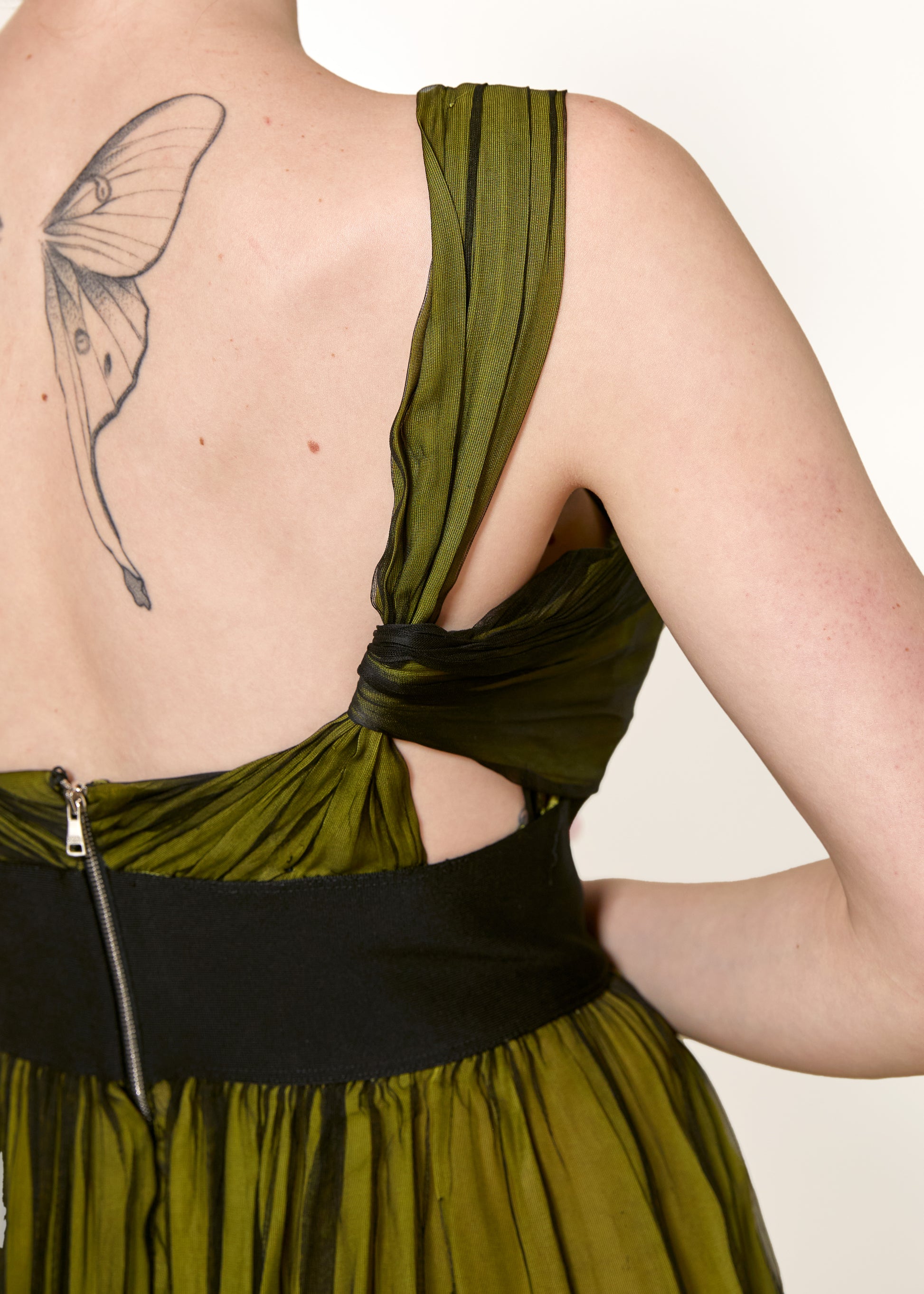 Dolce & Gabbana Green/Black Cross-Front Chiffon Gown - The Kit Vintage
