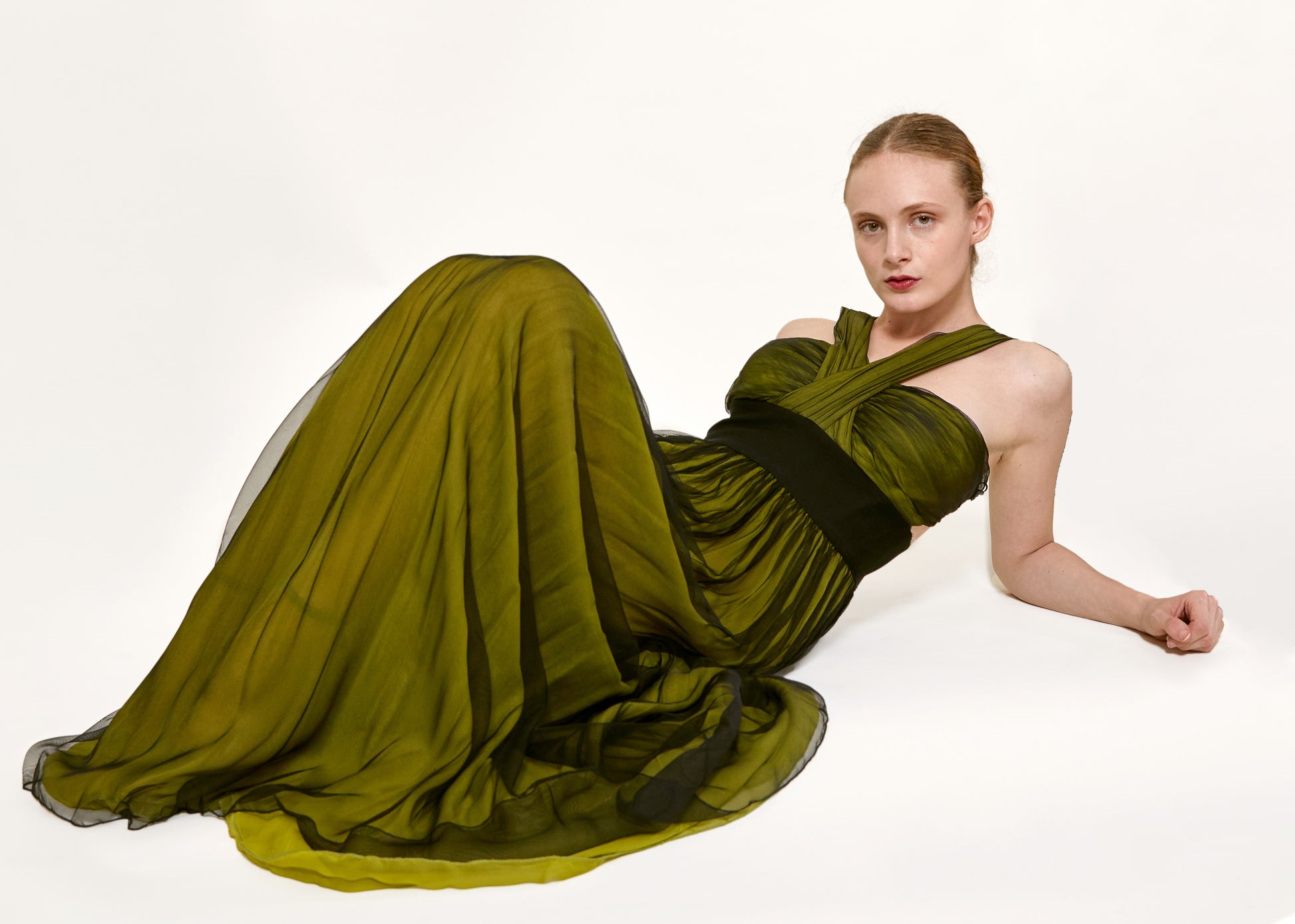 Dolce & Gabbana Green/Black Cross-Front Chiffon Gown - The Kit Vintage