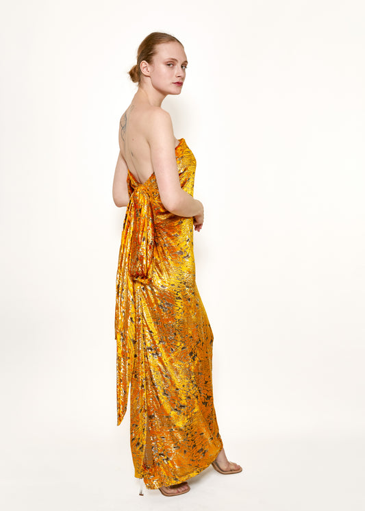 Bill Blass Velvet Yellow Strapless Metallic Dress - The Kit Vintage