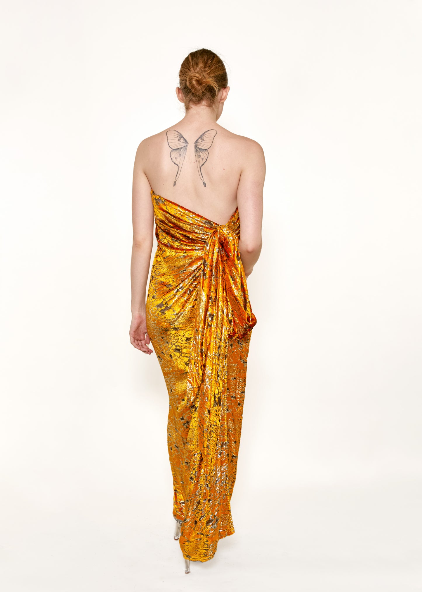 Bill Blass Velvet Yellow Strapless Metallic Dress