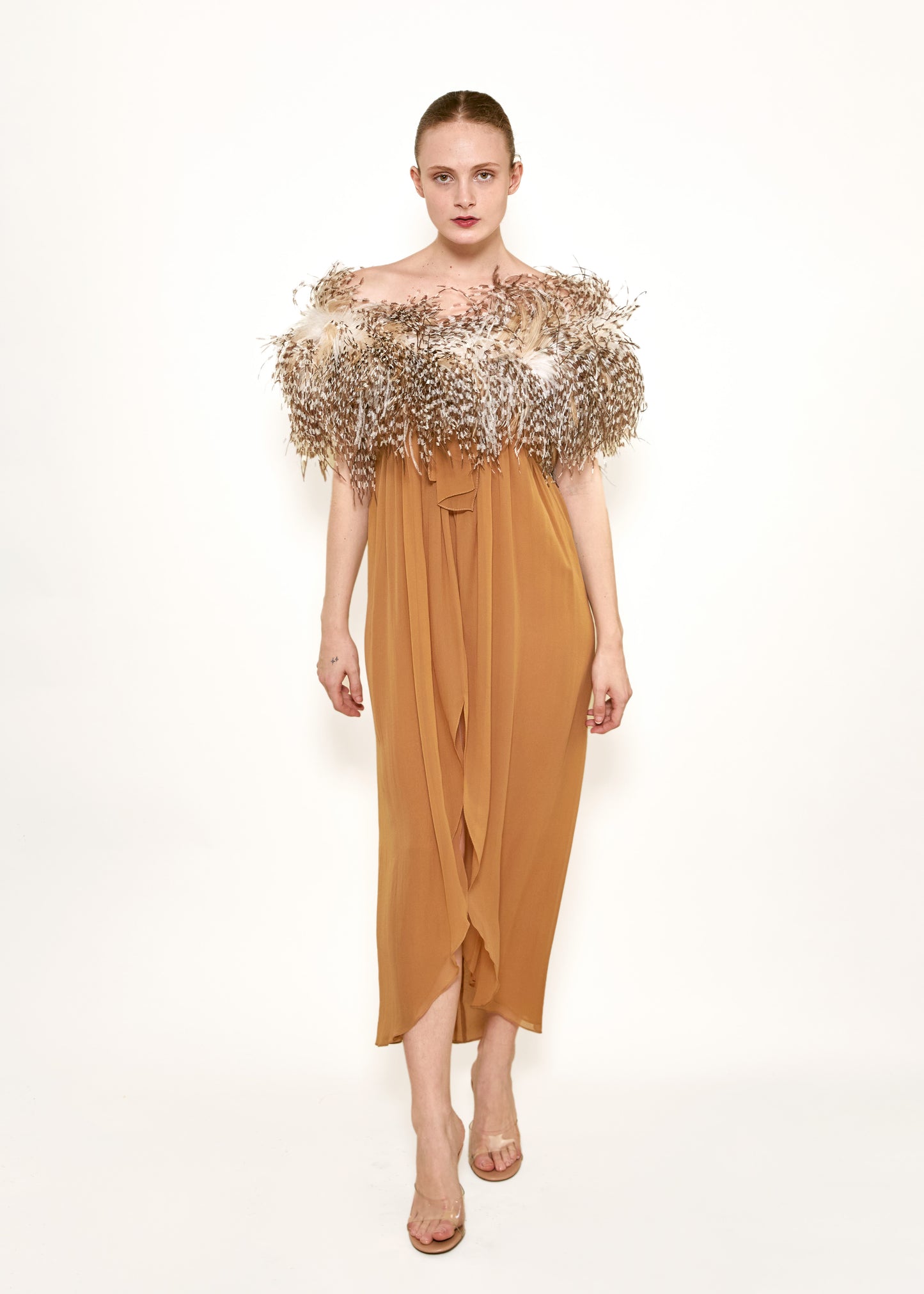 Bill Blass 1979 Silk with Ostrich Feather Dress