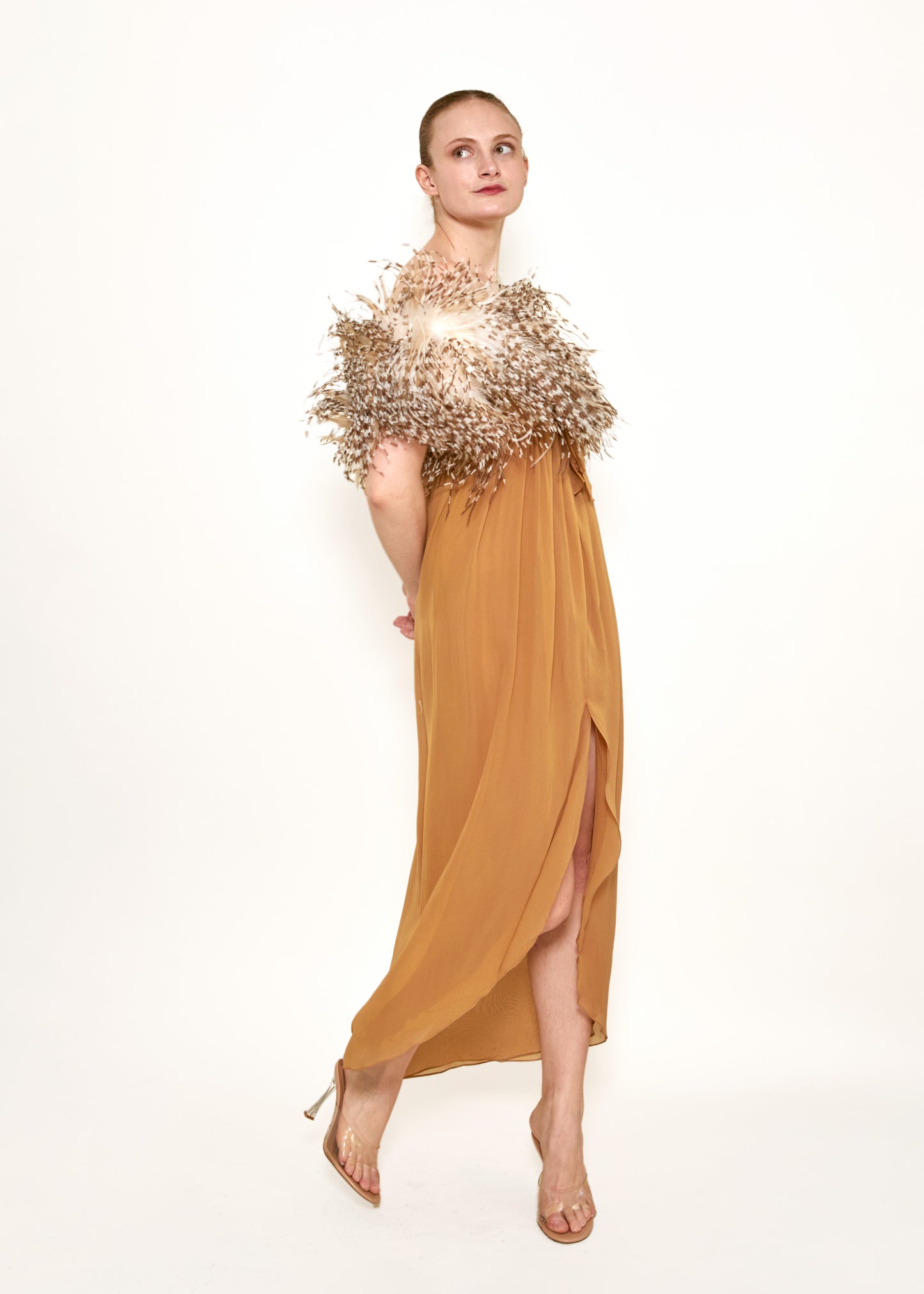 Bill Blass 1979 Silk with Ostrich Feather Dress