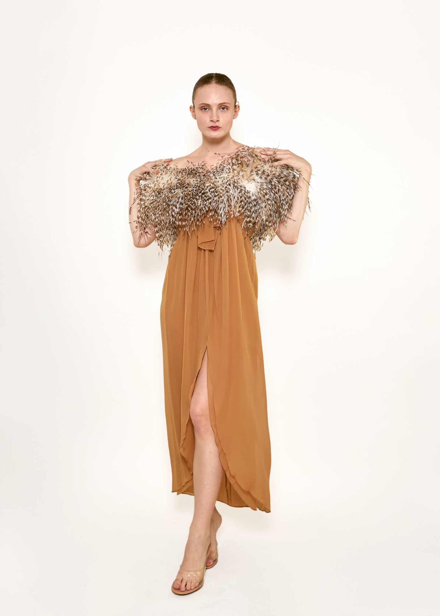 Bill Blass 1979 Silk with Ostrich Feather Dress
