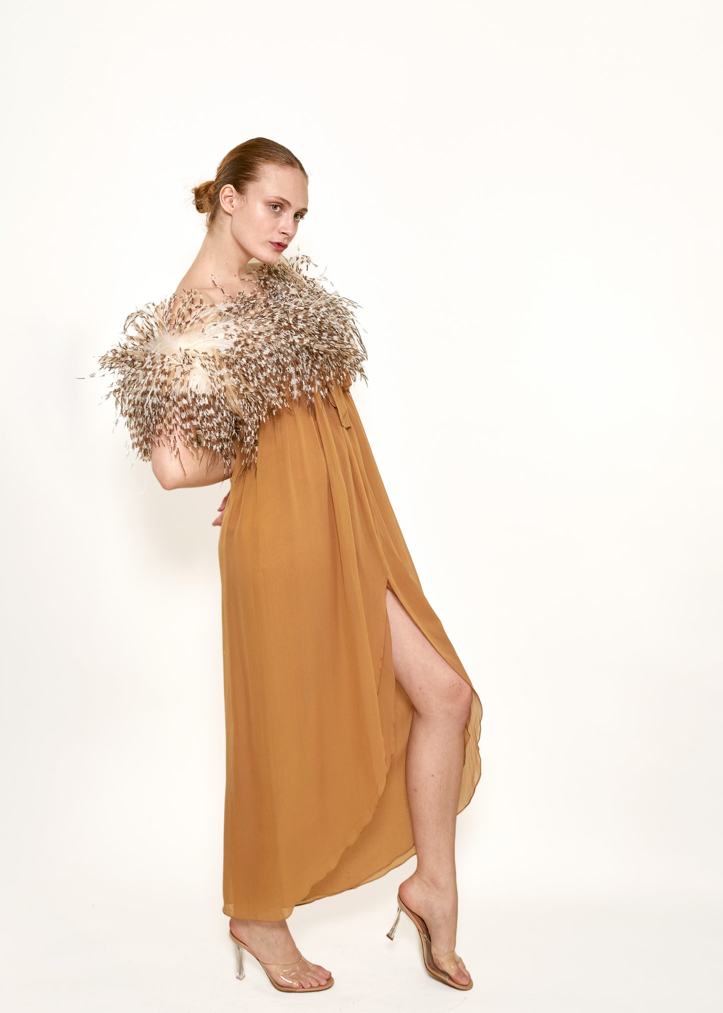 Bill Blass 1979 Silk with Ostrich Feather Dress