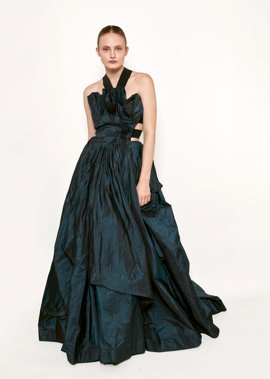 Donna Karan 2000’s Iridescent Blue Taffeta Gown - The Kit Vintage