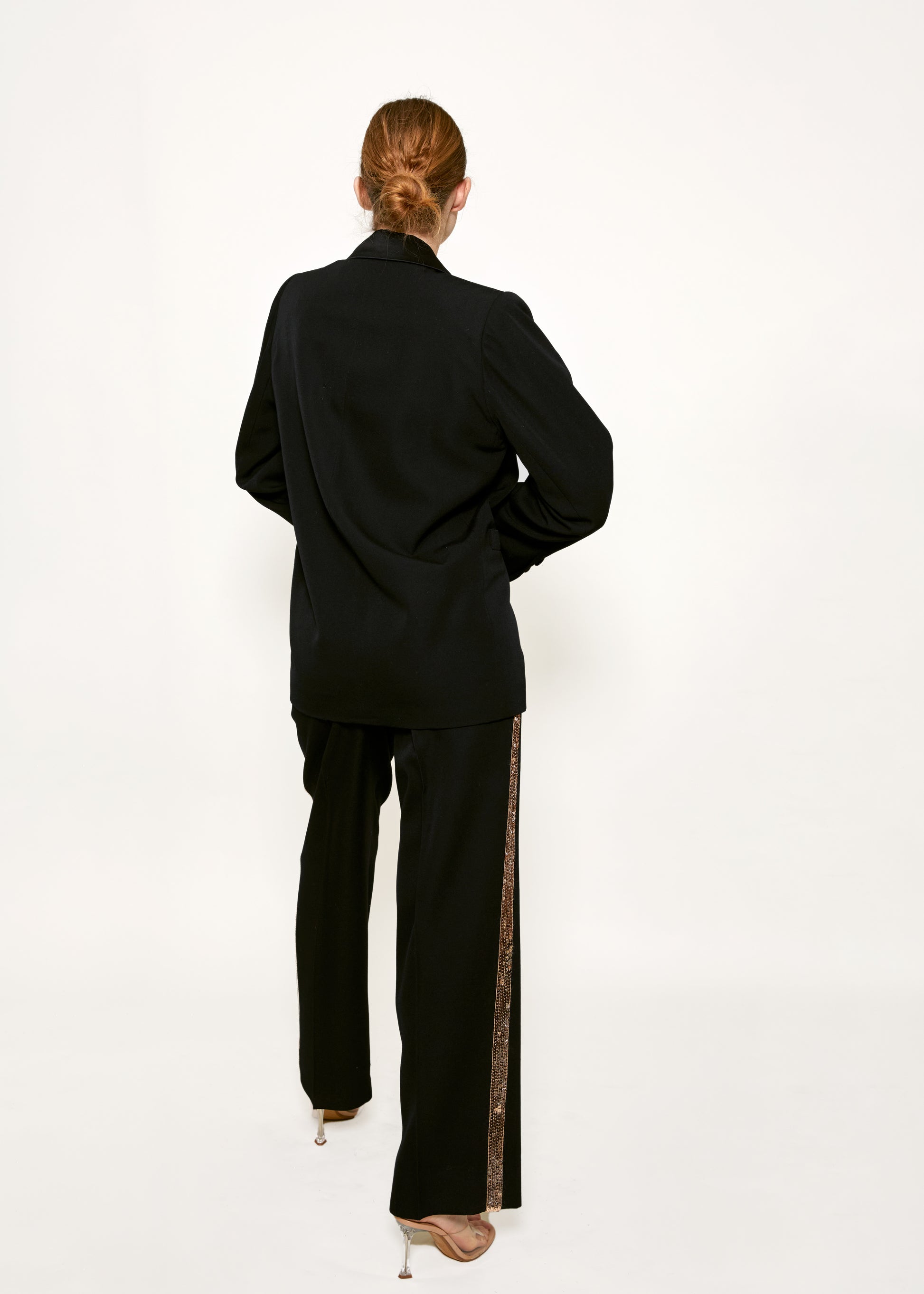 Yves Saint Laurent Tuxedo Blazer with Gold Sequin Tuxedo Stripe Pants - The Kit Vintage