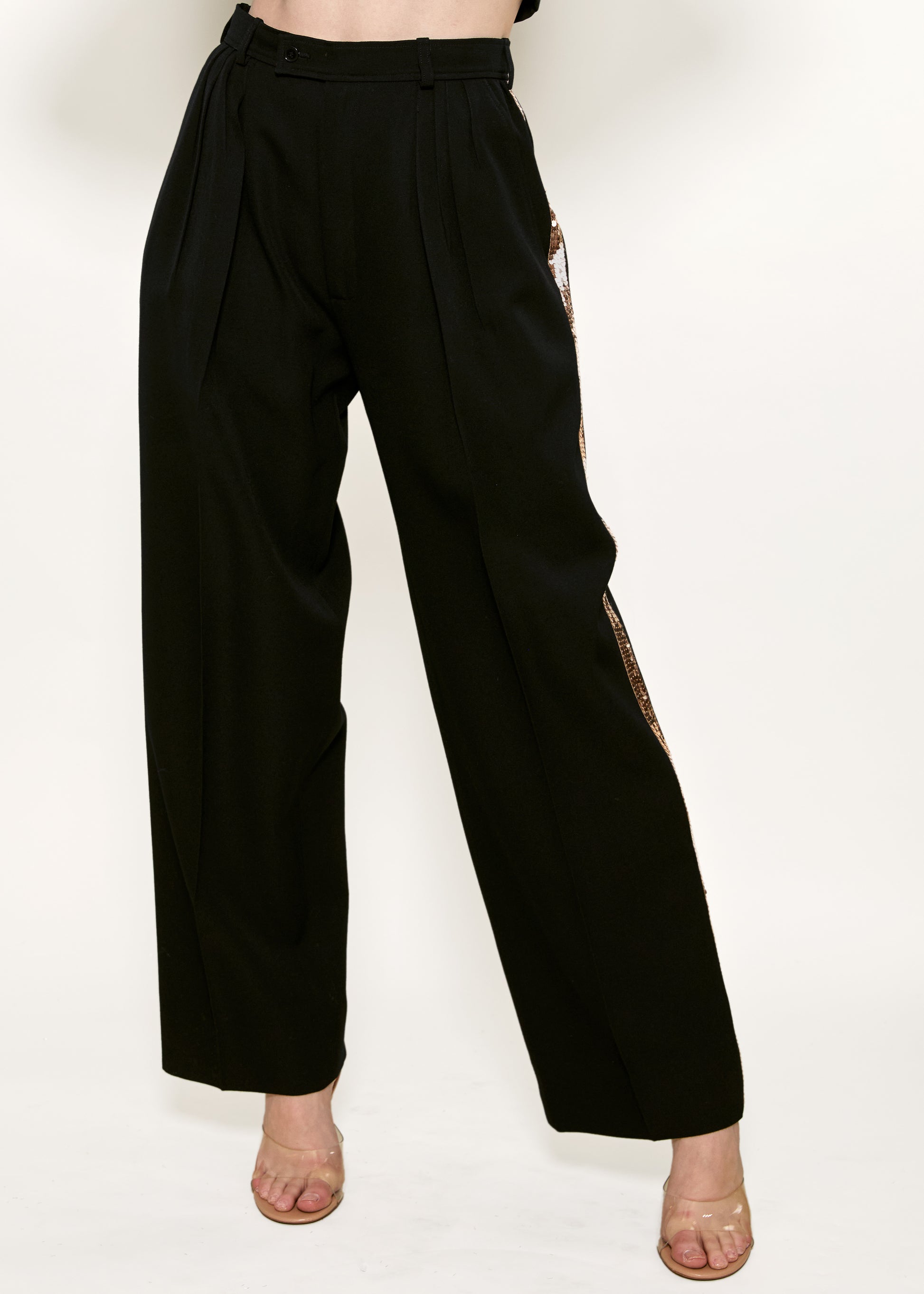 Yves Saint Laurent Tuxedo Blazer with Gold Sequin Tuxedo Stripe Pants - The Kit Vintage