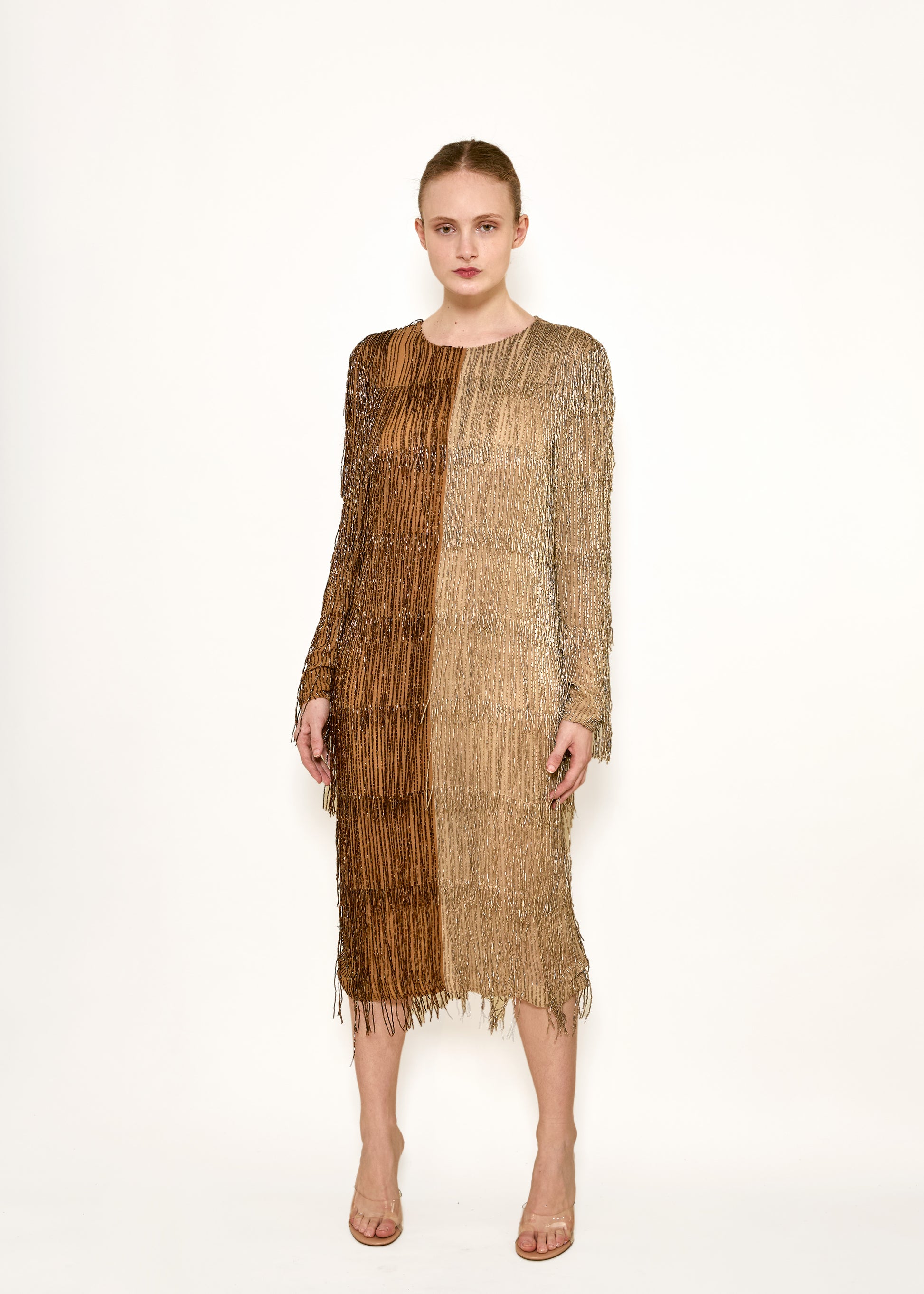 Bill Blass Fall 1984 Beaded Fringe Bronze & Gold Cocktail Dress - The Kit Vintage