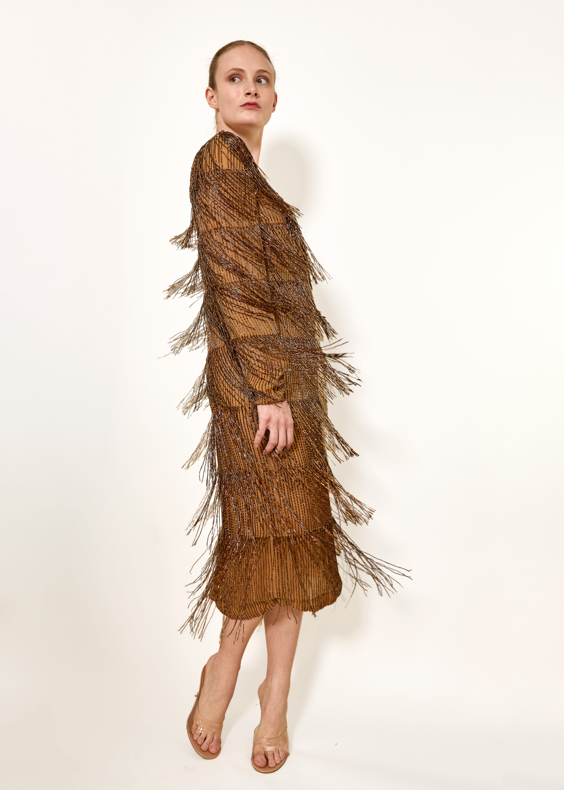 Bill Blass Fall 1984 Beaded Fringe Bronze & Gold Cocktail Dress - The Kit Vintage