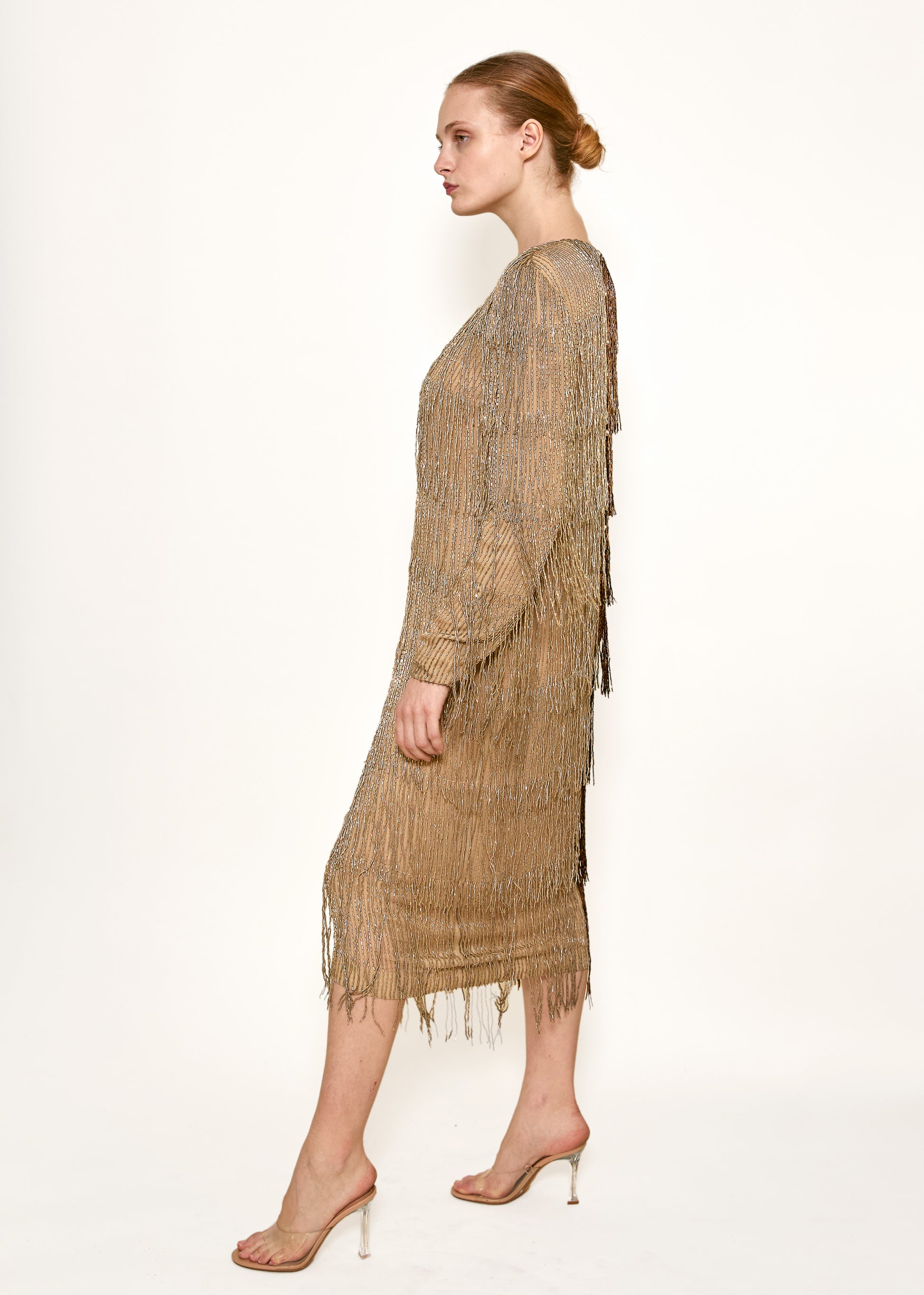 Bill Blass Fall 1984 Beaded Fringe Bronze & Gold Cocktail Dress - The Kit Vintage