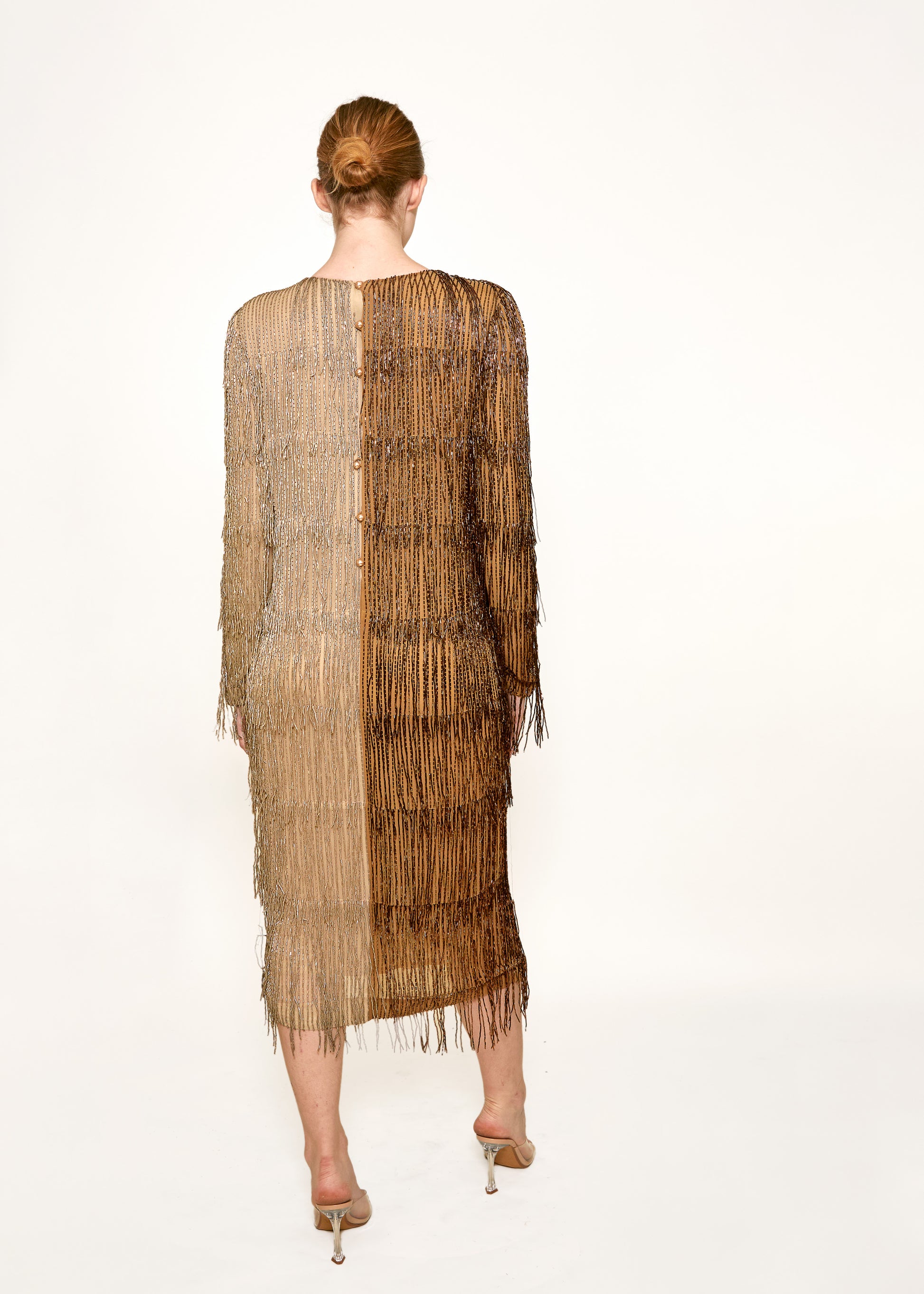 Bill Blass Fall 1984 Beaded Fringe Bronze & Gold Cocktail Dress - The Kit Vintage