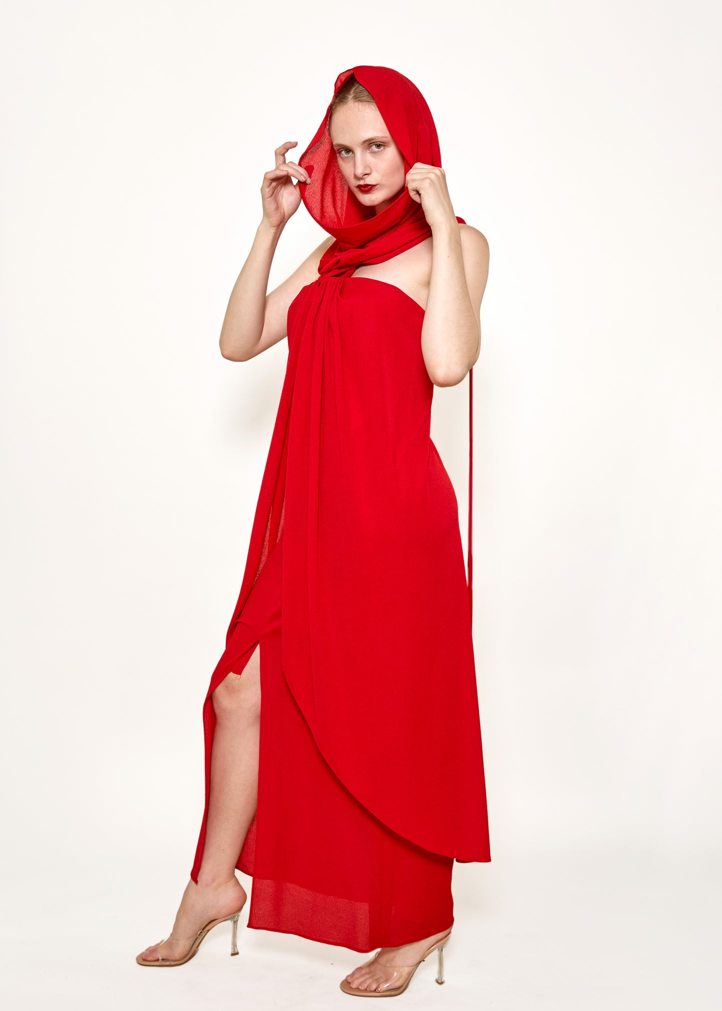 Bill Blass Red Hooded Dress