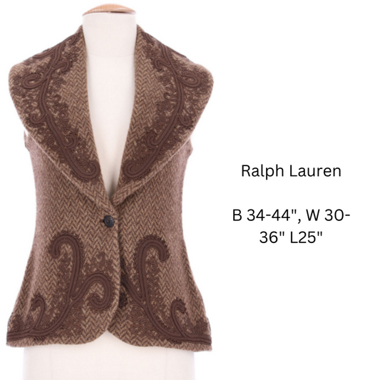 Ralph Lauren Brown Embroidered Wool Vest - The Kit Vintage