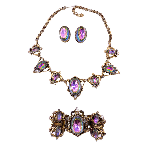Schiaparelli Watermelon Stone Necklace/earrings set - The Kit Vintage