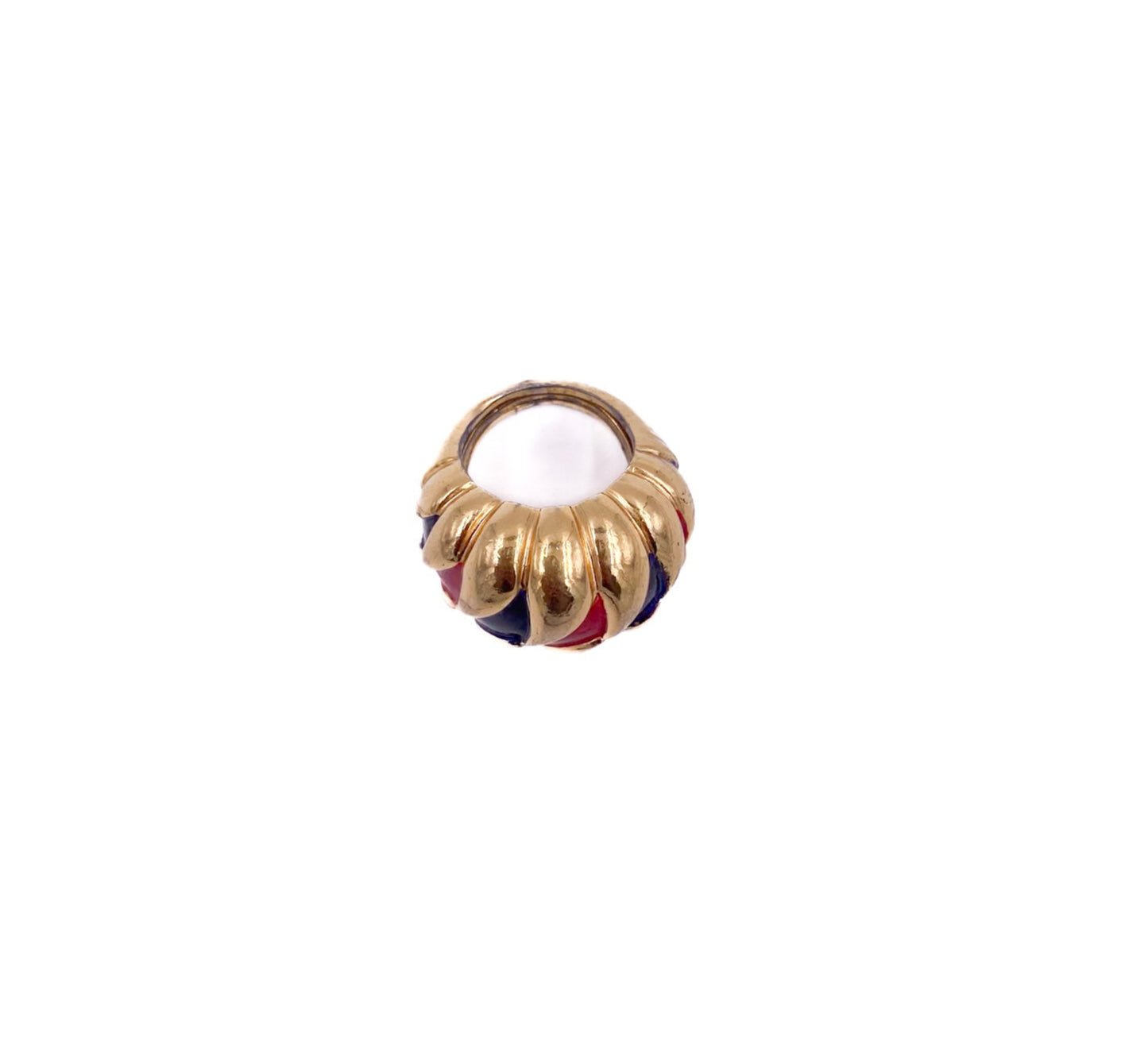 Gold ring with colored stones on a white background