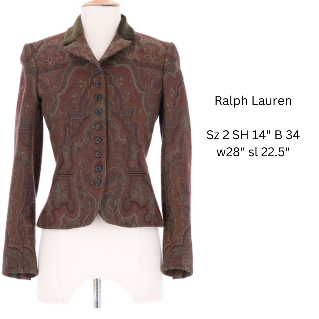 Ralph Lauren Green Paisley Wool Cropped Jacket - The Kit Vintage