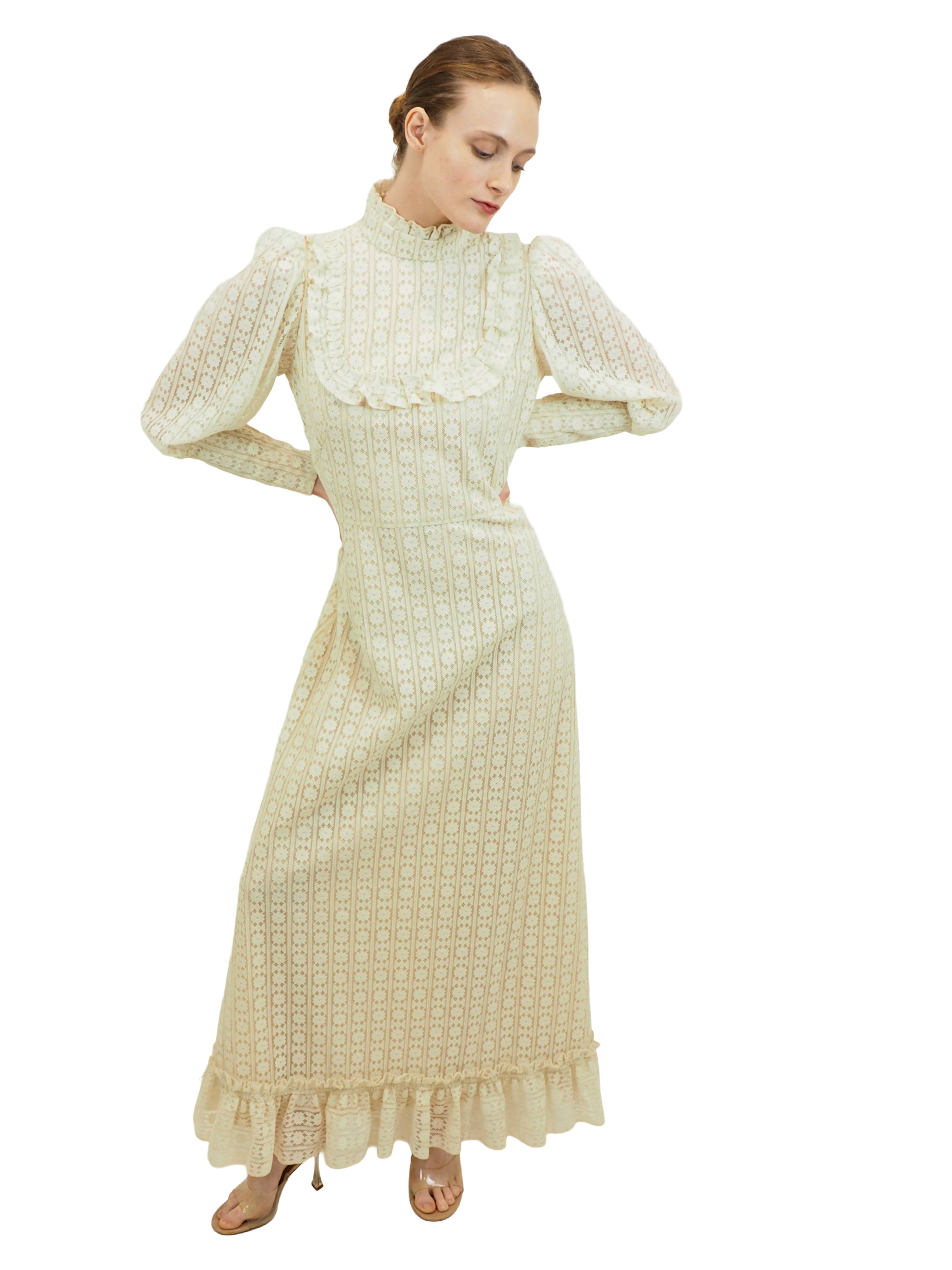 vintage victorian lace dress Champagne Blue Long Sleeve Lace Vintage Victorian Dress