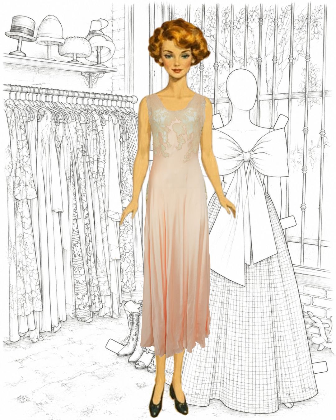Pale Pink Bias Cut Silk W Lace Slip Dress