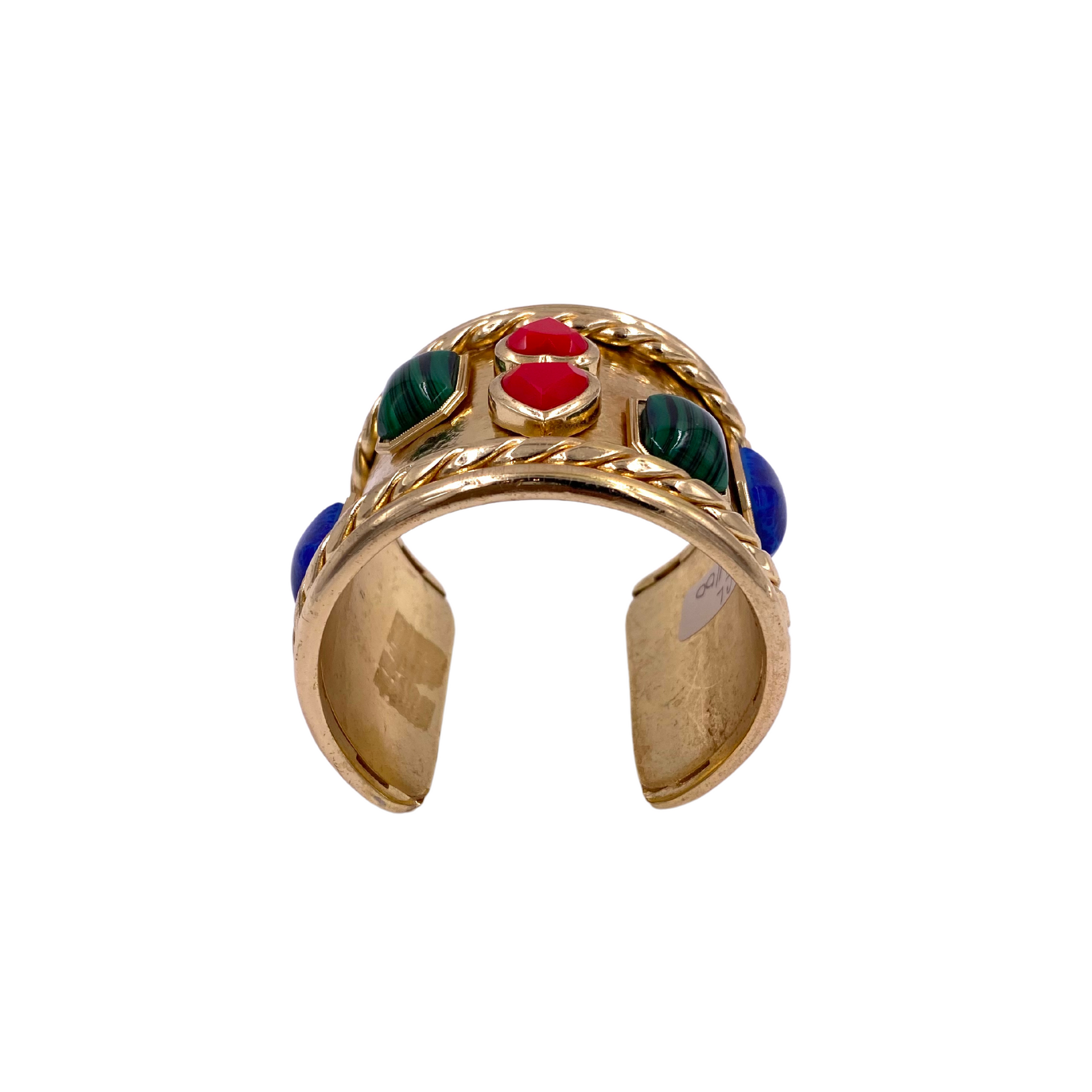 Christian Lacroix Gold Cuff with Green/red/blue Glass Stones - The Kit Vintage