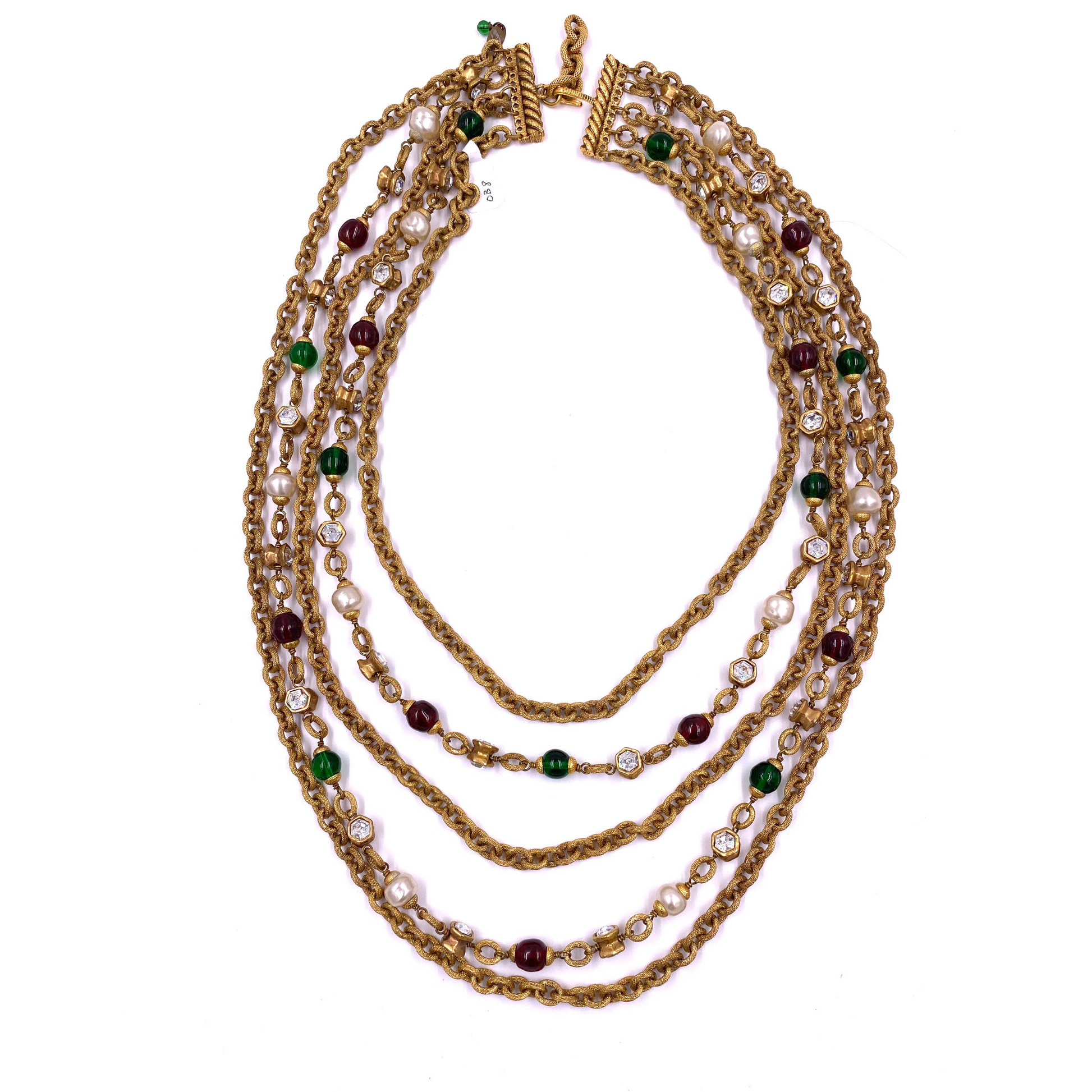 Chanel 1984 Multi Chain with Gripoix Purple/Green Stones Necklace - The Kit Vintage