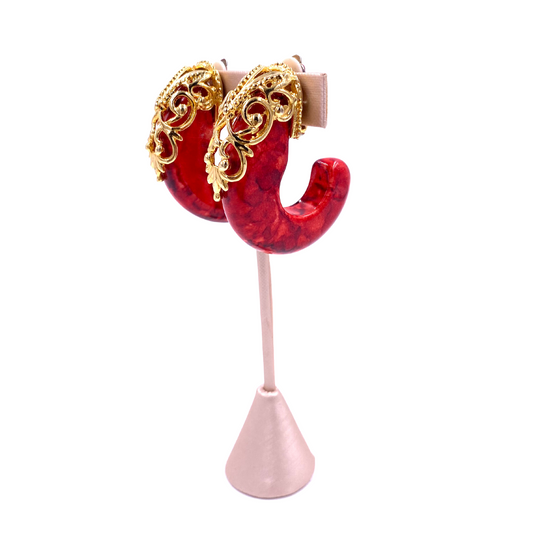 Red Large half loops with Gold Filigree - The Kit Vintage
