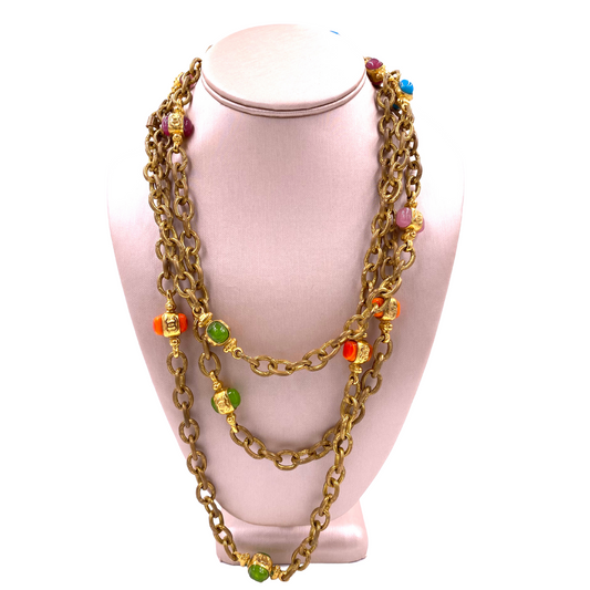 Chanel Gold Chain with Cabachon & Gripoix Long Necklace - The Kit Vintage