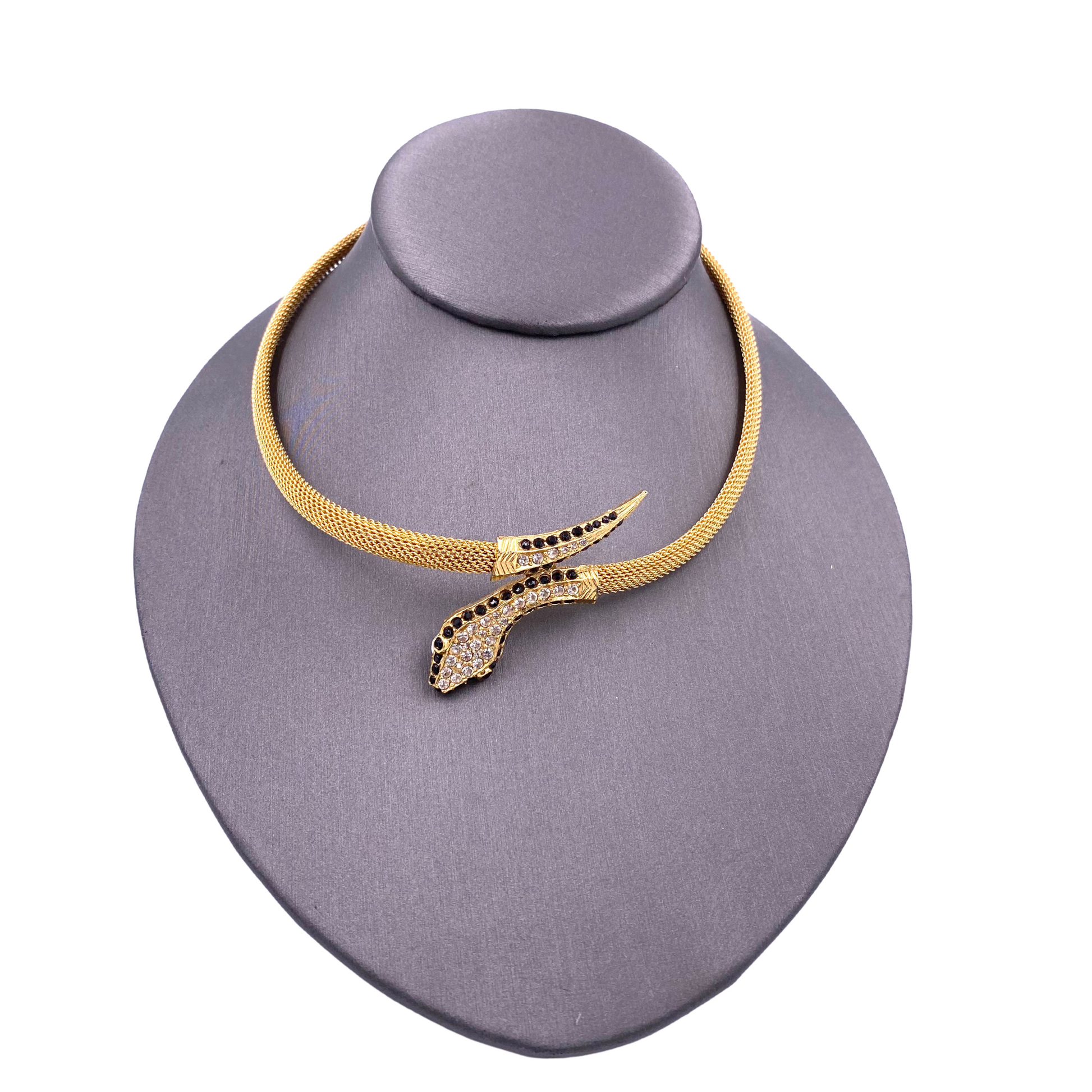 Snake Necklace with Black Crystal accents - The Kit Vintage
