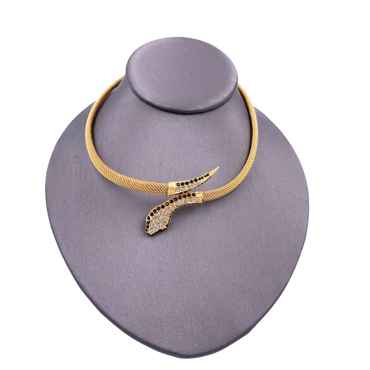 Snake Necklace with Black Crystal accents - The Kit Vintage