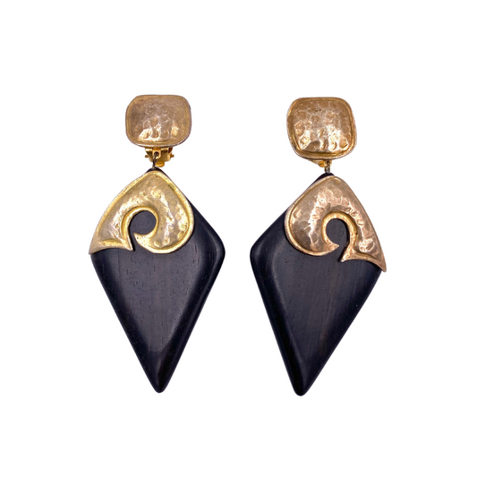 Yves Saint Laurent Wood W/Silver Dagger earrings - The Kit Vintage
