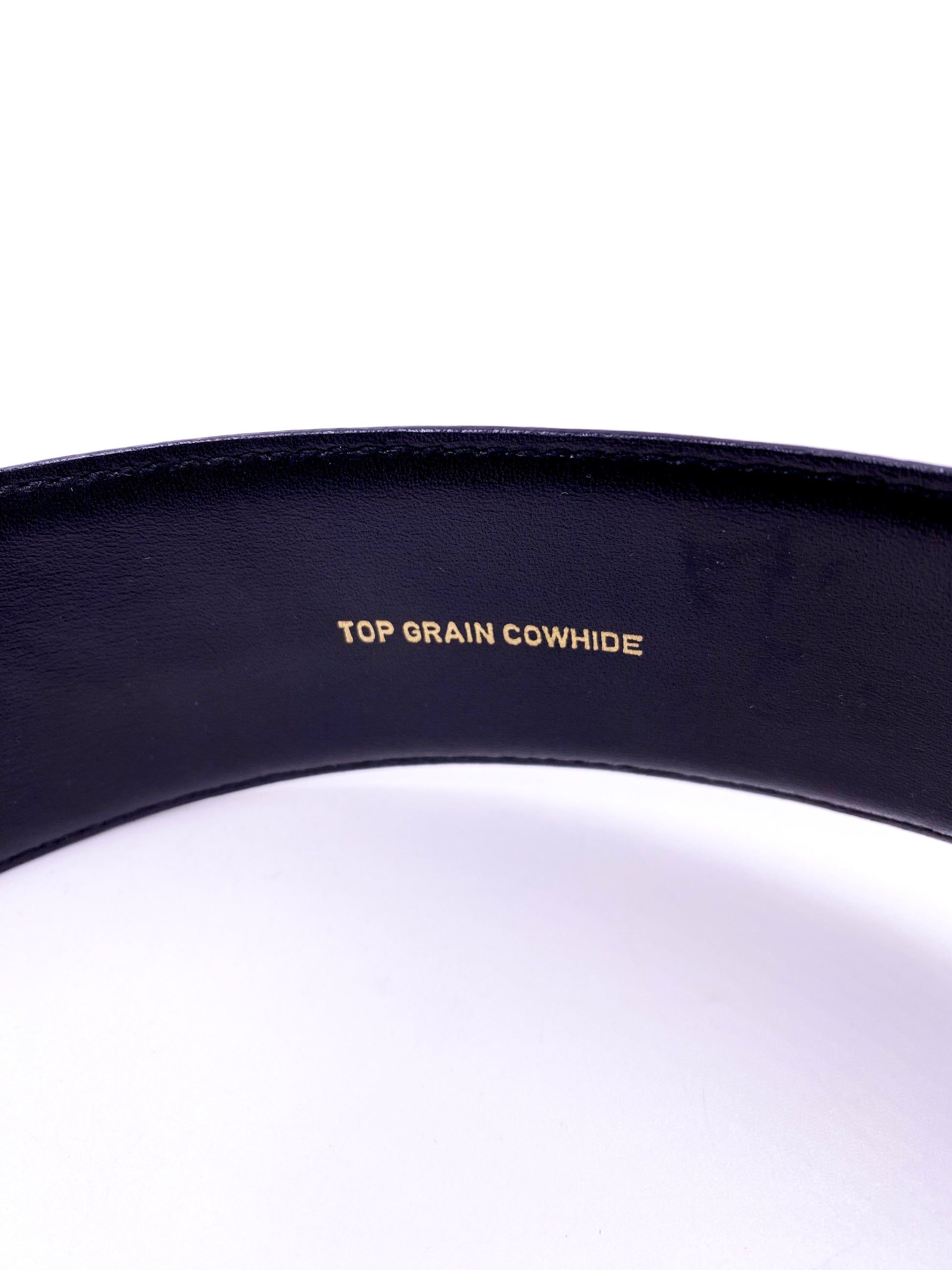 Saks Fifth Ave Black Leather Large Gold Buckle Belt - The Kit Vintage