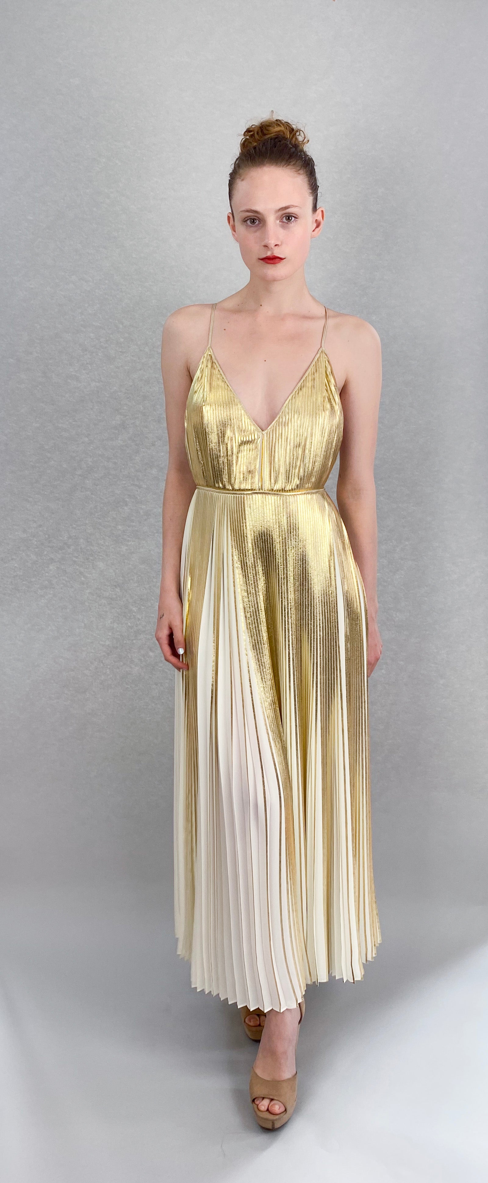 gold pleated dress Valentino Gold Metallic Pleated Dress – The Kit Vintage