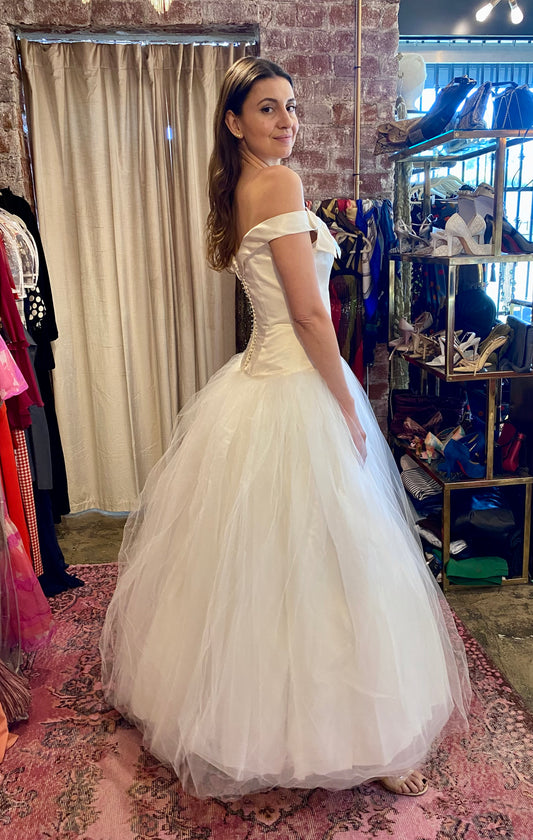 1997 Bob Evans from Neiman Marcus Silk Off the Shoulder Gown with Tulle Skirt - The Kit Vintage