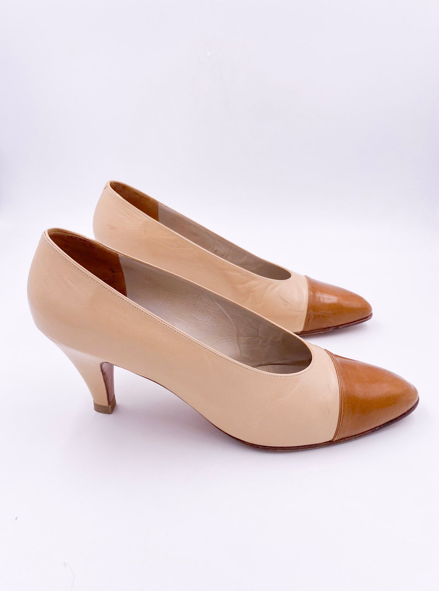Chanel Pumps Beige With Brown Leather Toe - The Kit Vintage