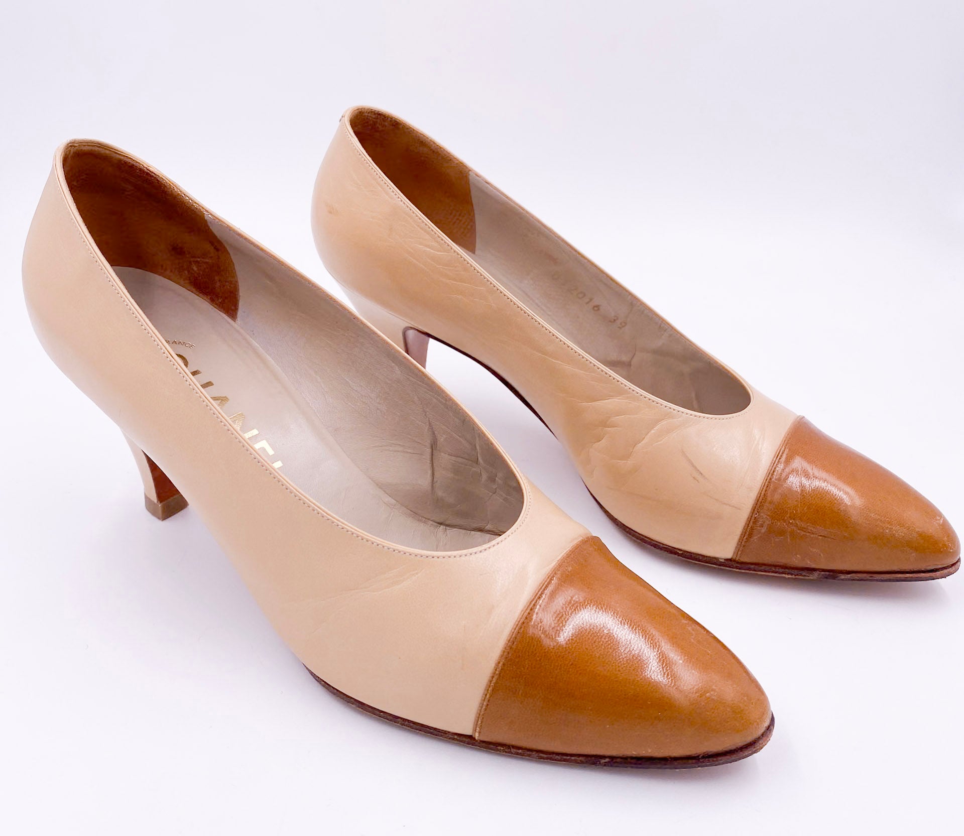 Chanel Pumps Beige With Brown Leather Toe - The Kit Vintage