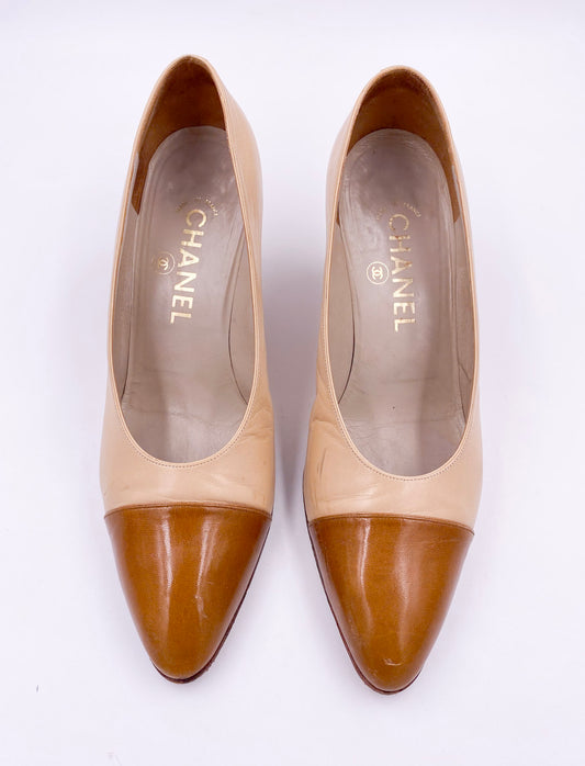 Chanel Pumps Beige With Brown Leather Toe - The Kit Vintage