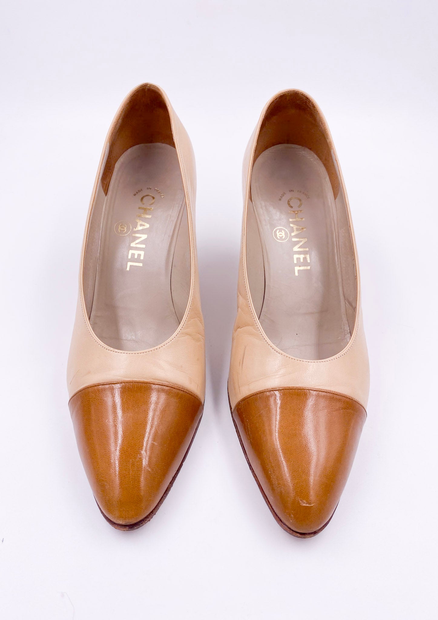 Chanel Pumps Beige With Brown Leather Toe - The Kit Vintage