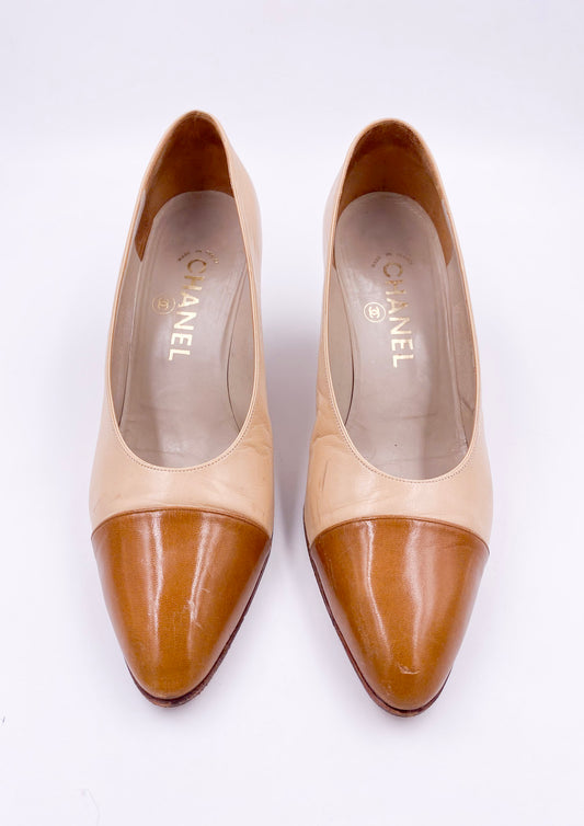 Chanel Pumps Beige With Brown Leather Toe - The Kit Vintage