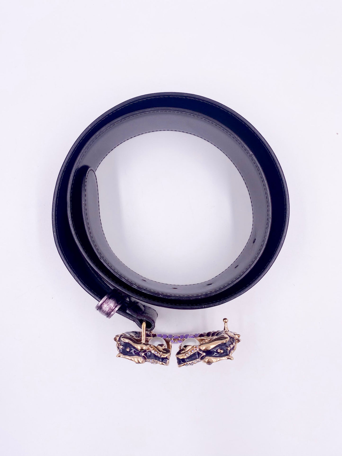 Gucci Tom Ford 2004 Purple Metallic Belt with Enamel Rhinestone and Pearl Dragon Buckle