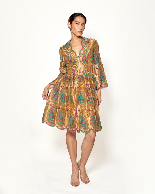 Vintage 1968 Bill Blass for Maurice Rentner Gold Lace Paisley Dress - The Kit Vintage