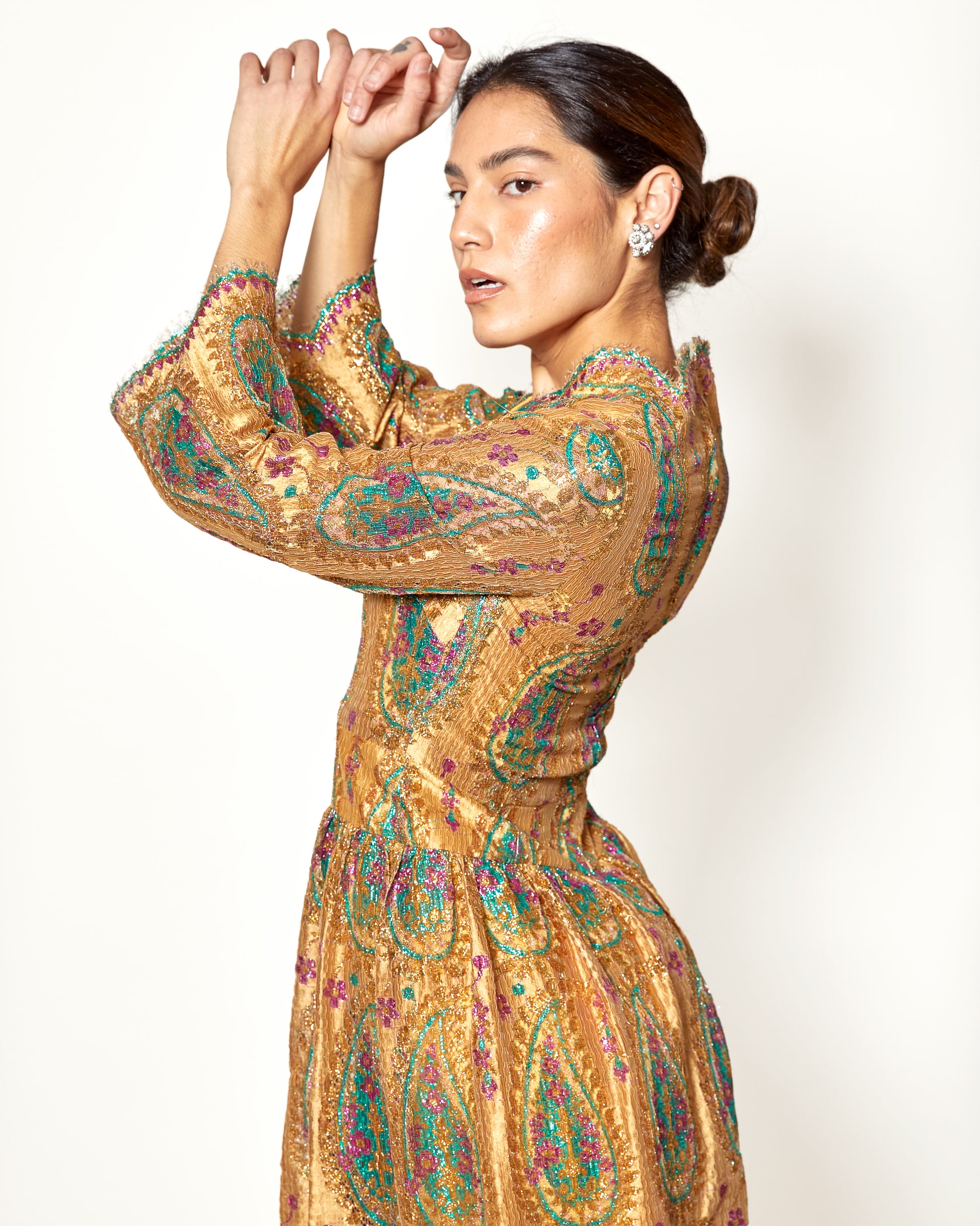 Vintage 1968 Bill Blass for Maurice Rentner Gold Lace Paisley Dress - The Kit Vintage