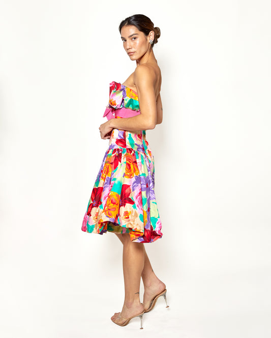 Vintage Victor Costa 80s Floral Strapless Dress - The Kit Vintage