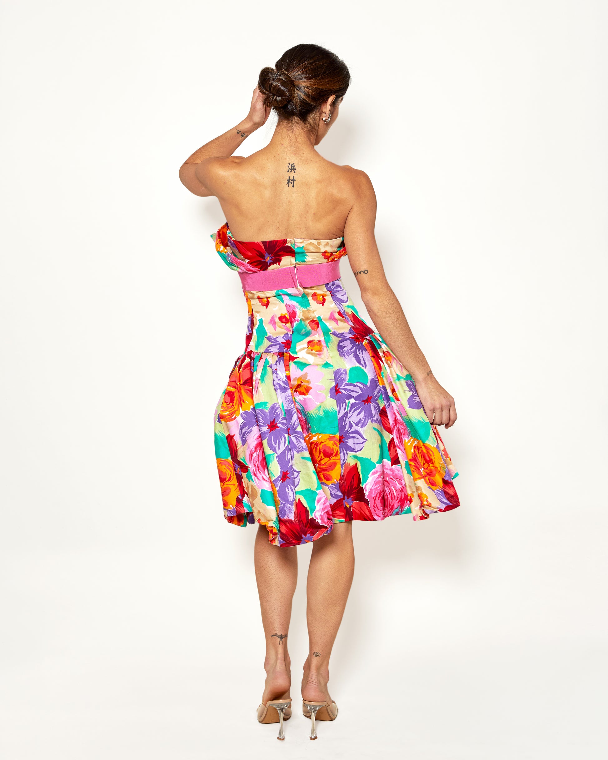 Vintage Victor Costa 80s Floral Strapless Dress - The Kit Vintage